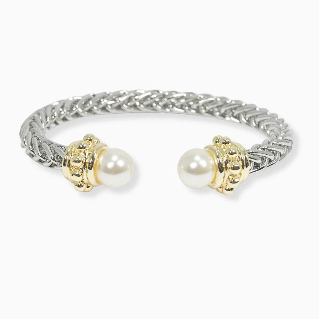 DY Pearl Accent Inspired Cable Cuff Bracelet