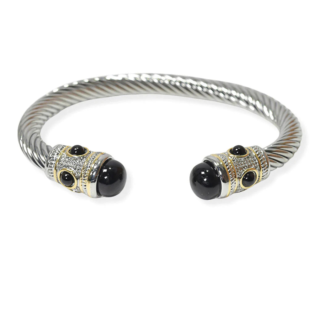 DY Black Pearl Cable Cuff Bracelet Color Two tone/Black