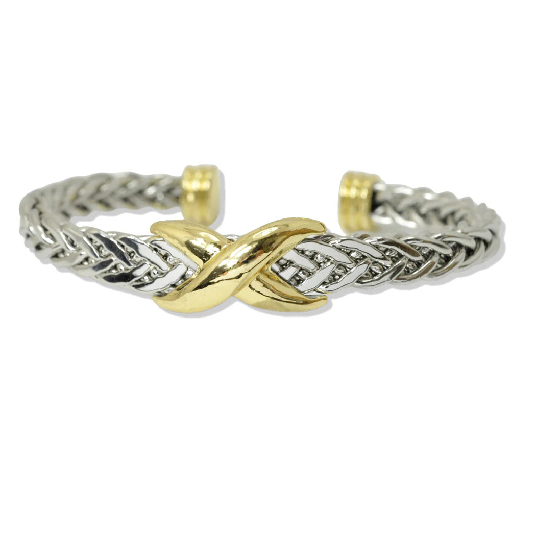 DY 14K Small Plated X Accent Cable Cuff Bracelet