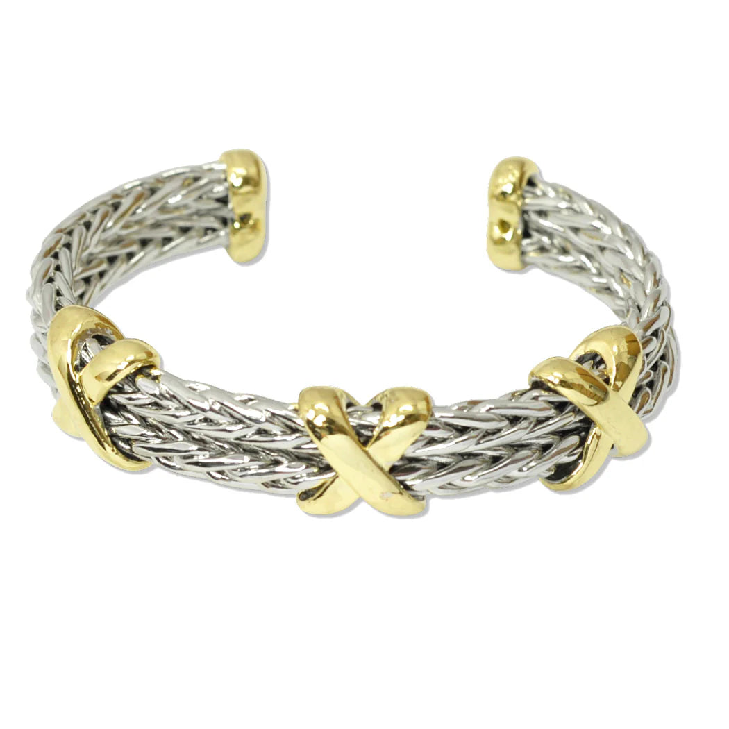 DY 14K Gold Plated Triple X  Cuff Bracelet