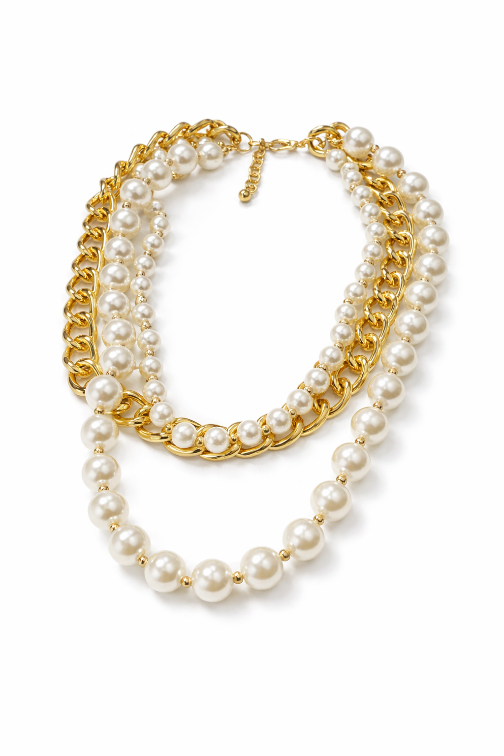 Large Pearl/ Gold Layered Stacked Necklace