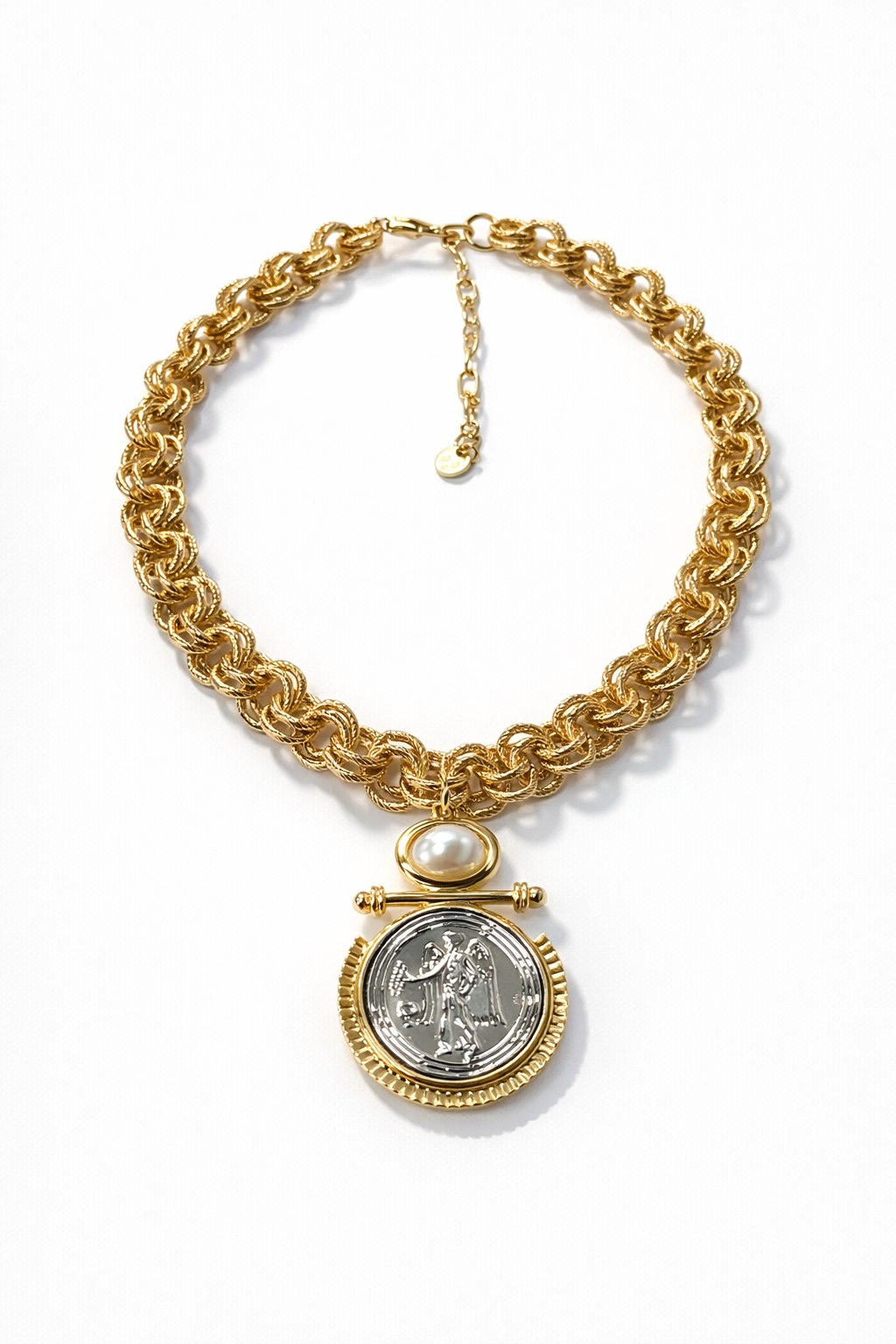 Mixed Metal Pearl Angel Coin Women's Necklace