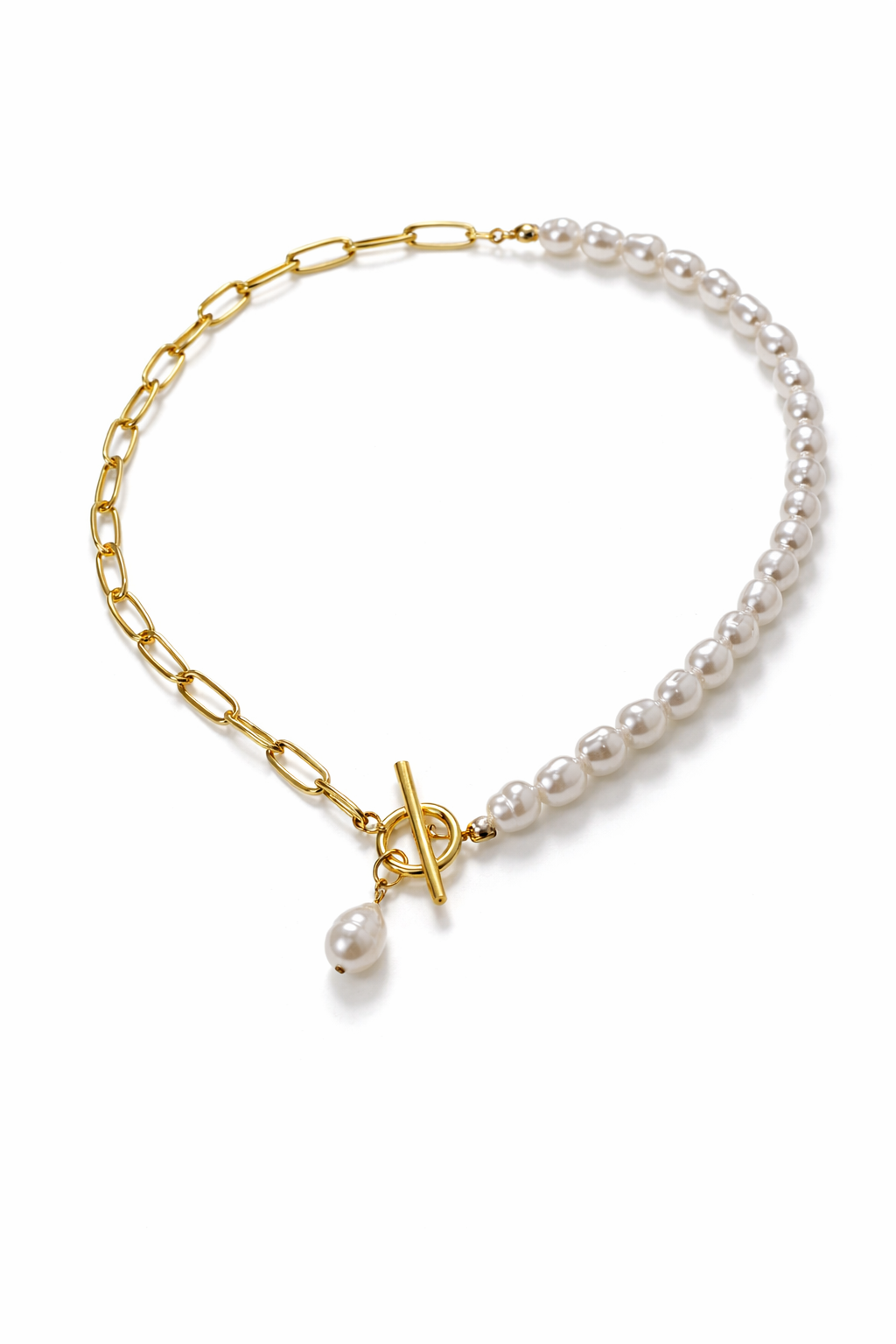 Two Toned Pearl Gold Toggle Necklace