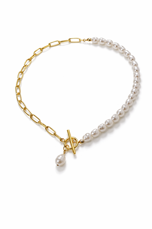 Two Toned Pearl Gold Toggle Necklace