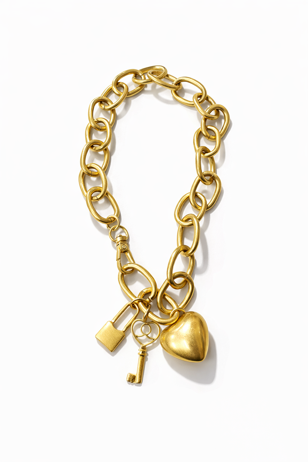 Chunky Gold Link Heart Charm Women's Necklace
