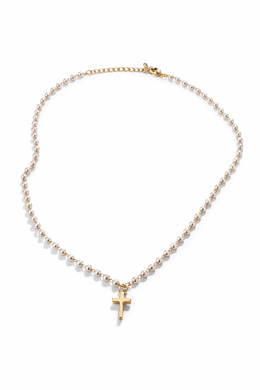Pearl Gold Cross Necklace